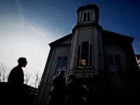 Family and friends line up to enter the Seamen's Bethel in downtown New Bedford for a service in celebration of the life of Mark Cormier Jr. Mark Cormier Jr., 35, along with two other fishermen were lost at sea aboard the New Bedford fishing vessel Leonardo on November 24, 2019.    PHOTO PETER PEREIRA