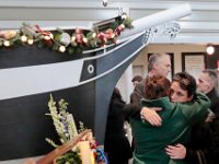 Friends and family offer their sympathy to, Annette Blankenship, mother of Mark Cormier Jr., during a service in celebration of his life held at the Seamen's Bethel in New Bedford.  Mark Cormier Jr., 35, along with two other fishermen were lost at sea aboard the New Bedford fishing vessel Leonardo on November 24, 2019.    PHOTO PETER PEREIRA