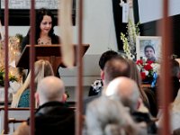 Amy Beaulieu, aunt of Mark Cormier Jr. speaks to those in attendance at a service in celebration of the life of Mark Cormier Jr. held at the Seamen's Bethel in New Bedford.  Mark Cormier Jr., 35, along with two other fishermen were lost at sea aboard the New Bedford fishing vessel Leonardo on November 24, 2019.    PHOTO PETER PEREIRA