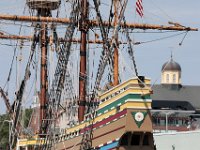 The iconic cupola of the Whaling Museum is seen in the background as the Mayflower II is seen docked at State Pier in New Bedford, before heading out to perform sea trials under sail in Buzzards Bay after an unexpected stop in New Bedford harbor.  PHOTO PETER PEREIRA