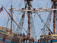 Crew members unfurl the sails of the Mayflower II as it performs sea trials under sail in Buzzards Bay after an unexpected stop in New Bedford harbor.  PHOTO PETER PEREIRA