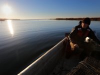 Matt Loo heads out to his 1acre oyster farm at Jack's Cove off of West Island in Fairhaven, MA for an early morning collection.  PETER PEREIRA/THE STANDARD-TIMES/SCMG