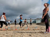 Members of the F.I.T.T. By K gym on Dartmouth Street in New Bedford are seen working out at various stations set up on East Beach in New Bedford under the guidance of Kaitlyn Duarte who plans on re-opening her gym on Monday.  PHOTO PETER PEREIRA