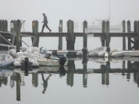 Ray Williams goes for his daily walk around the Mattapoisett waterfront on a foggy morning.   PHOTO PETER PEREIRA