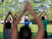 Yoga Instructor Jeff Costa, conducts a yoga session as part of Fitness in Cushman Park in Fairhaven. Jeff's new yoga studio, Sangha New Bedford, is one of many local sponsors that support these free outdoor programs.  Their mission is to make yoga and wellness inclusive, accessible and affordable in the South Coast, MA