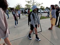 Students walk past the limit where parents can enter, as they arrive for the first day of school at the Leroy Wood School in Fairhaven.  This is the first time that students have been allowed back to the school since March.  PHOTO PETER PEREIRA