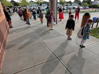 Students are socially distanced, as they wait to make their way into the Leroy Wood School in Fairhaven for the first day of school.  This is the first time that students have been allowed back to the school since March.  PHOTO PETER PEREIRA