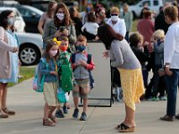 Students arrive for the first day of school at the Leroy Wood School in Fairhaven.  This is the first time that students have been allowed back to the school since March.  PHOTO PETER PEREIRA