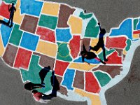 Second graders from the Hathaway School in New Bedford enjoy after lunch recess on top of a map of the United States on school grounds.   PETER PEREIRA/THE STANDARD-TIMES/SCMG