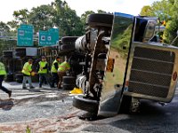 A truck rolled over onto Route 195 West from the Route 140 off ramp in New Bedford.   PETER PEREIRA/THE STANDARD-TIMES/SCMG