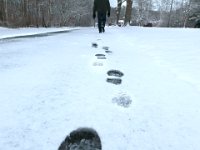 A man leaves tracks on the fresh snow that fell overnight on Buttownwood Park in New Bedford.   PETER PEREIRA/THE STANDARD-TIMES/SCMG