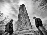 Carl Simmons and Mark Fuller, of the New Bedford preservation society, visit the Drayton Monument at the grave of forgotten abolitionist Capt. Daniel Drayton at the Rural Cemetery on Dartmouth Street in New Bedford.  The group is trying to raise funds to restore the monument.   PETER PEREIRA/THE STANDARD-TIMES/SCMG