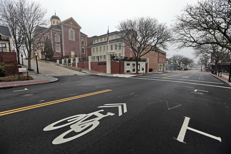 On a normal Friday morning, the usually busy historic section of downtown New Bedford, MA lies empty amid the recent coronavirus pandemic outbreak.  PHOTOS PETER PEREIRA