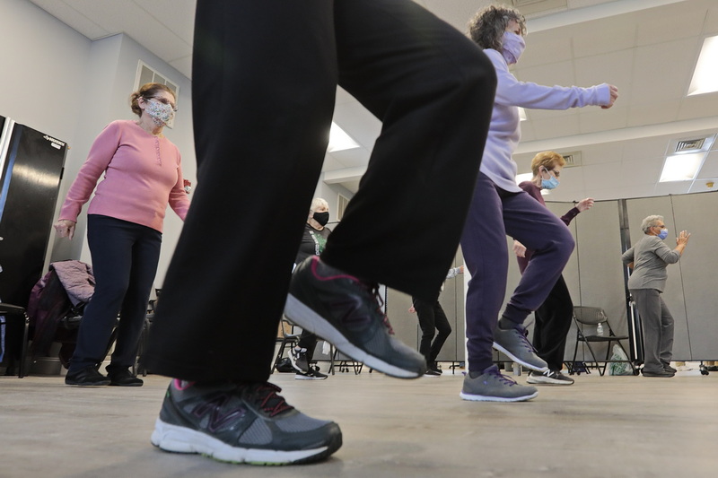 Seniors workout at the Acushnet Council on Agining on S Main Street in Acushnet, MA.