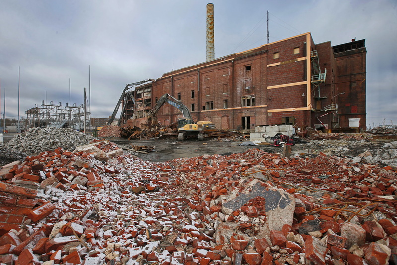 Demolition continues at the former Eversource plant in preparation for the future Foss Terminal on New Bedford's waterfront. PHOTO PETER PEREIRA