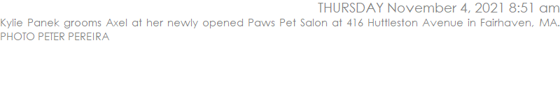 Kylie Panek grooms Axel at her newly opened Paws Pet Salon at 416 Huttleston Avenue in Fairhaven, MA. PHOTO PETER PEREIRA