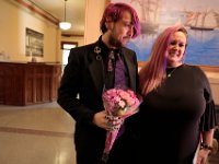 Kelly Hayden and David McDonough arrive at New Bedford City Hall to be married on Valentine's Day. PHOTO PETER PEREIRA