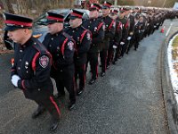 Somerset fire department Honor Guard, lead firefighters from across two states in a line outside of the Hathaway Community Home for Funerals in Somerset, for the wake of Somerset Fire Chief Scott Jepson.  [ PETER PEREIRA/THE STANDARD-TIMES/SCMG ]