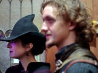 A couple dressed in attire appropriate for the occasion file into the second Annual Whaling City Witches' Ball held at the Tryworks Auditorium of the First Unitarian Church building in downtown New Bedford.    PHOTO PETER PEREIRA