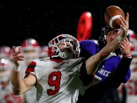 ORR defensive back Jack Leconte makes the stop on the pass to Shawsheen's Syllon Pratt during Old Rochester Regional High School's loss to Shawsheen Valley Technical High School in the playoff game played at Scituate High School.