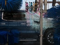 A man is seen inside his pickup truck as he takes it for a car wash at the recently opened Regency Car Wash on Route 6 in Wareham.