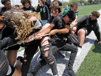 Voc students participate in a tug-of-war at the New Bedford Voc-Tech Pep Rally held in the schools outside stadium.